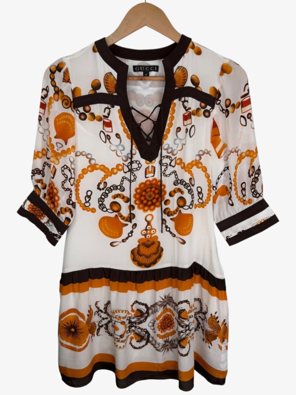 LUXURY INSPIRED Resort 2009 100% Silk Lined Mini Dress - Orange/Brown - Size S